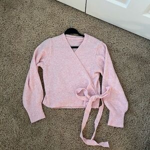 Baby pink ballet wrap sweater